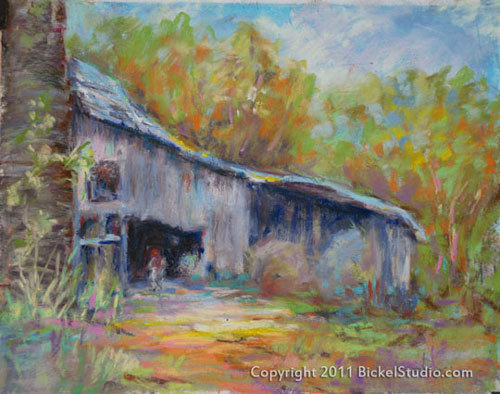 Grey Barn, pastel painting