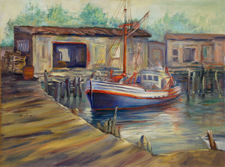 A Bridge oil painting by Shirley Bicke'l Evans 